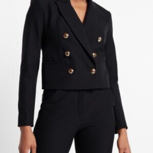 Express Cropped Double-Breasted Black Blazer with Gold Buttons Size Large